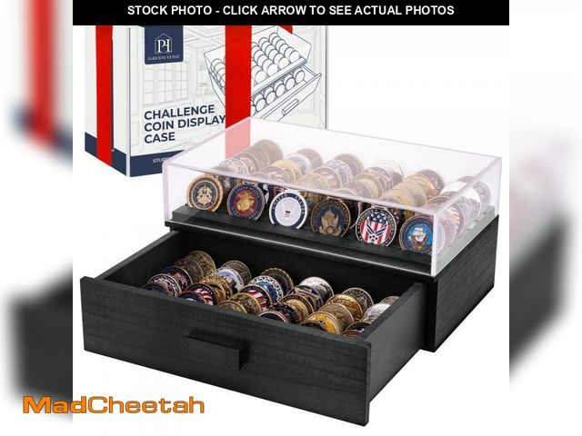 Lot 74-12309133 - Large Black Wooden Challenge Coin Display Case with Clear Cover - Military Coin Display Case Holds 3...