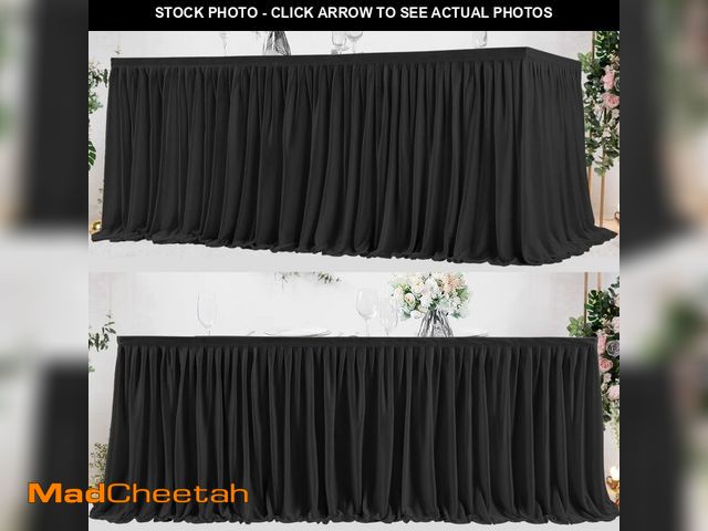 Lot 74-14212248 - PARTISKY Black Polyester Table Skirt for Rectangle Tables 8ft, Wrinkle Resistant Pleated Ruffle Tabl...