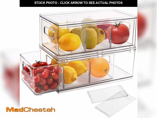 Lot 74-13630021 - shopwithgreen Refrigerator Organizer Bins with Pull-out Drawer, Drawable Clear Fridge Drawer Organiz...