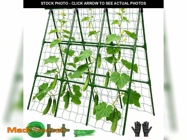 Lot 74-14212115 - OTOSUNNY Cucumber Trellis for Raised Garden Bed, A Frame Metal Plant Support with Netting, Tomato Ca...