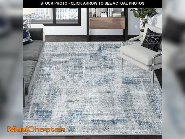 Lot 74-12602397 - Eleisa Modern Abstract 5x7 Area Rug for Living Room, Blue &amp; Grey, Non-Slip Stain Resistant Washa...