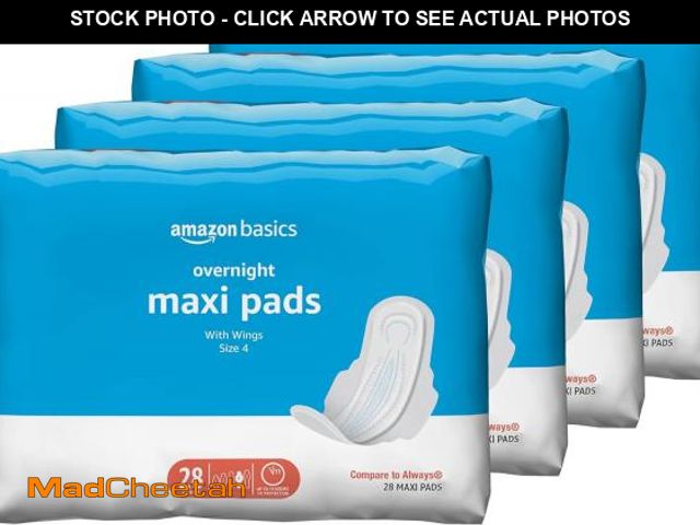 Lot 74-12367302 - (MAY BE MISSING SOME) Basics Thick Maxi Pads with Wings for Periods - Overnight Absorbency, Unscente...