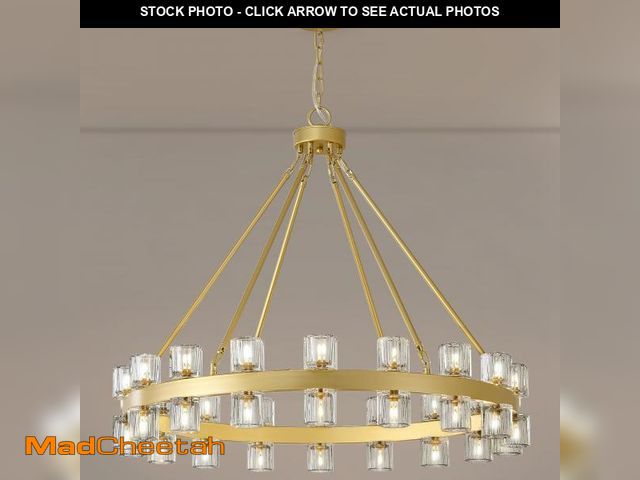 Lot 74-12446061 - Kirahee Gold Wagon Wheel Chandelier, K9 Crystal Chandelier for Dining Room, 36-Lights Adjustable Hei...