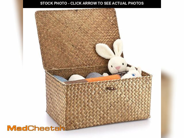 Lot 74-14257549 - Hipiwe Wicker Shelf Baskets Bin with Lid, Handwoven Seagrass Basket Storage Bins Rectangular Househo...