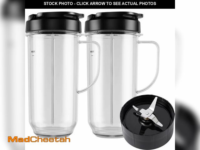 Lot 74-12873398 - 5-piece Magic Bullet Blender Cups, Tall 22oz Cup with Flip-Top To-Go Lid, Cross Blade, Blender Repla...