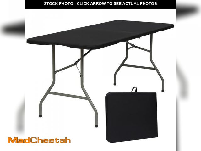 Lot 74-12427481 - 6ft Folding Table, Black Portable Plastic Table for Parties, Camping, Events &amp; Outdoor Gathering...