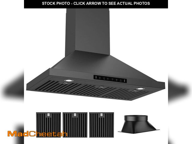 Lot 74-13038108 - VIKIO 36 in. 900CFM Convertible Wall Mount Range Hood in Black Stainless Steel 3-Speed / Charcoal Fi...