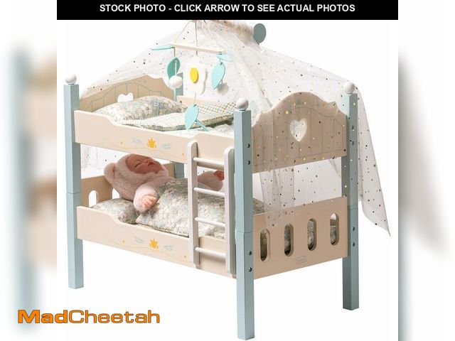 Lot 74-13710415 - ROBUD Baby Doll Crib, Wooden Baby Doll Beds for 20 Inch Dolls, Baby Doll Bunk Beds with Tulle, Ameri...