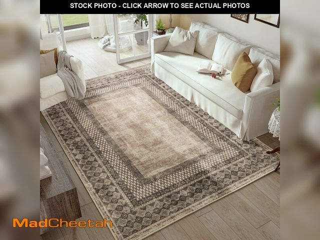 Lot 74-12605912 - NICETOWN 5x8 Area Rug, Ultra- Thin Brown Oriental Washable Rug for Living Room, 5'x 8' Carpet for Be...