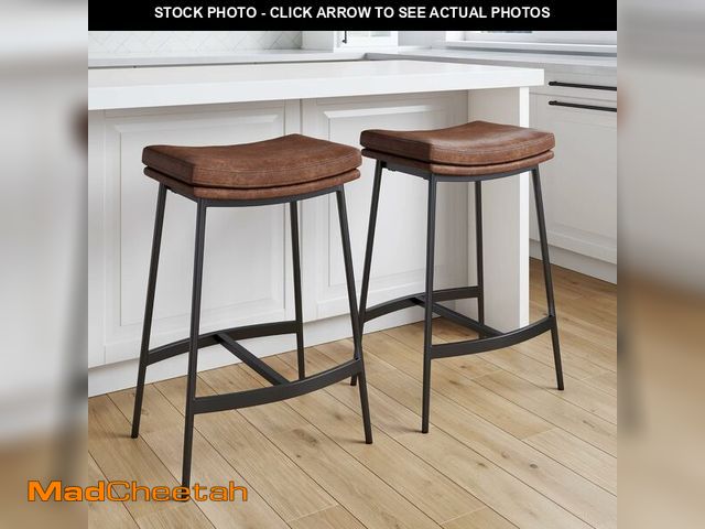 Lot 74-13679721 - Arlo Modern Backless Upholstered Kitchen Counter Bar Stool with Double-Layered Saddle Seat and Black...