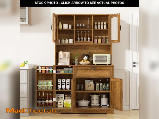 Lot 74-12484999 - Shintenchi Kitchen Pantry Storage Cabinet, Freestanding Buffet Cabinet with Microwave Stand &amp; 4 ...