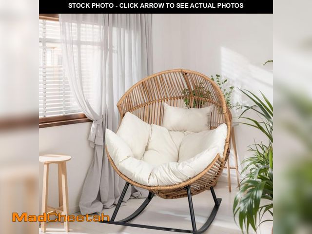 Lot 74-12489172 - Shintenchi Wicker Egg Chair,Oversized Outdoor Indoor Rocking Chair,Large PE Rattan Rocking Chair wit...