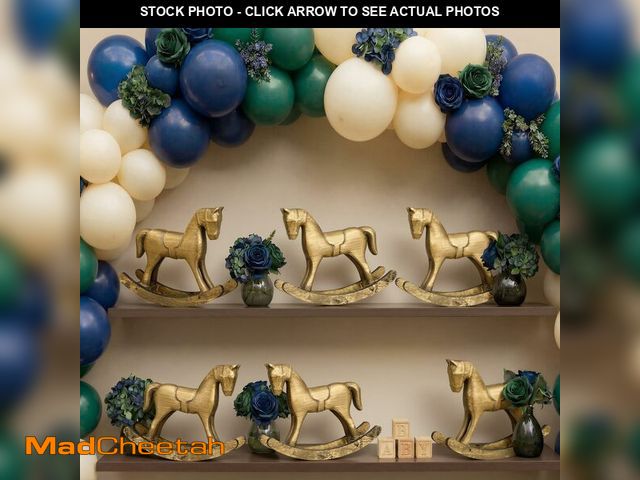 Lot 74-13966749 - Vicenpal 6 Pack Baby Shower Wooden Vintage Rocking Horse Table Decoration for Blue Green Tartan Plai...