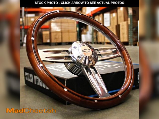 Lot 74-11854732 - Newworldmotoring 14" Inch Billet Polished &amp; Wood Steering Wheel Bowtie Horn, 6 Hole, Passenger C...