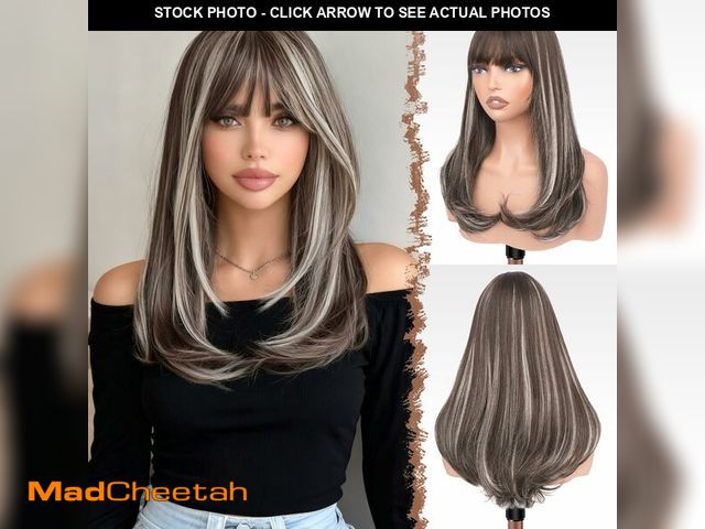 Lot 74-13542906 - FESHFEN Long Wigs with Bangs, Synthetic Natural Looking Layered Straight Hair Wig for Women Daily Pa...