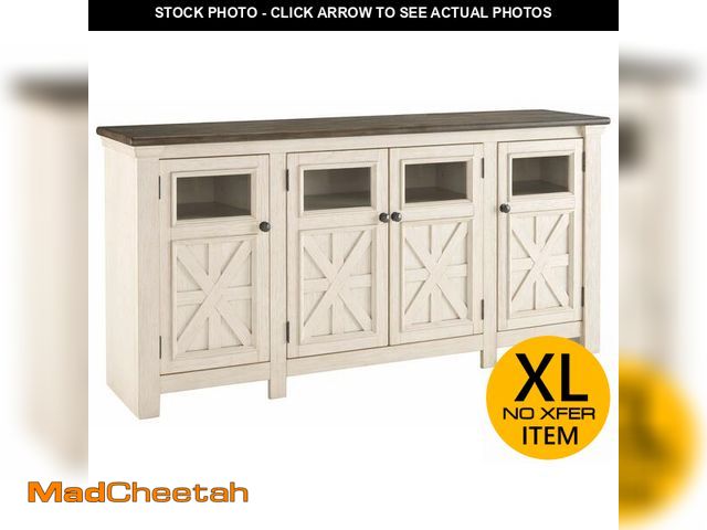 Lot 74-13638454 - Signature Design by Ashley Bolanburg Extra Large TV Stand, Fits TVs up to 72", 3 Cabinets, Adjustabl...