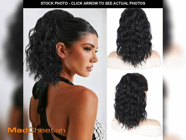 Lot 74-12976870 - QGZ Black Ponytail Extension 14 Inch Drawstring Ponytail for Women Synthetic Short Curly Wavy Fluffy...