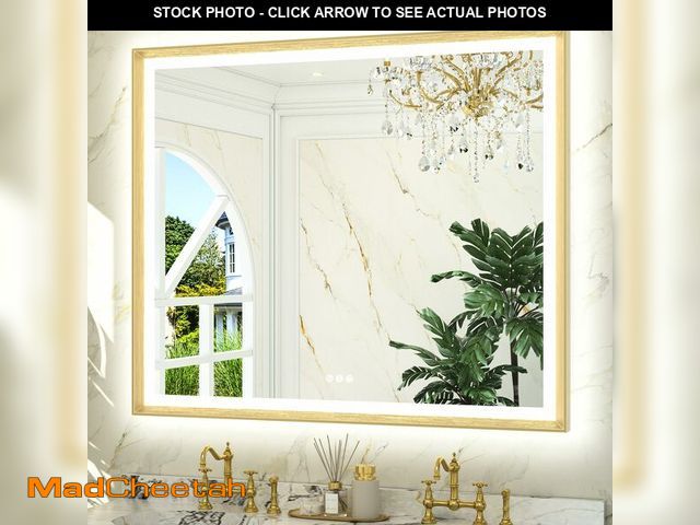 Lot 74-12630435 - TETOTE 48x40 LED Bathroom Mirror with Lights Gold Metal Framed Front &amp; Back Light Vanity Mirror ...