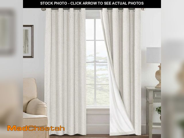 Lot 74-13625464 - H.VERSAILTEX Ivory Blackout Curtains for Bedroom, Linen Blackout Curtains 108 Inches Long 100% Black...