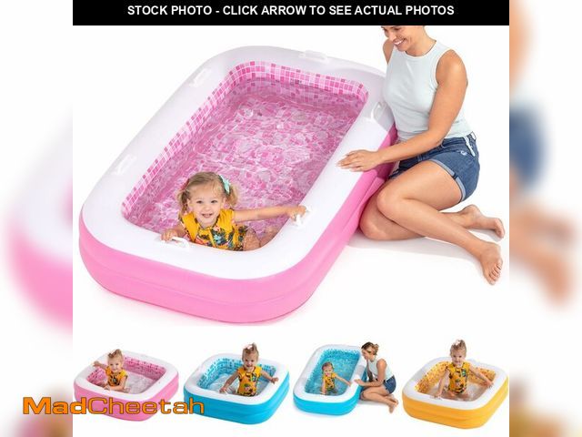 Lot 74-13711315 - 2-in-1 Inflatable Kiddie Pool, 65"x39"x10" (5'5") Soft Cushioned Floor, Handles, Drain, Shallow Rect...