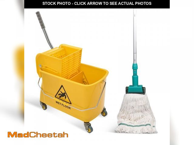 Lot 74-12490632 - Midoneat Side Press Wringer Combo  Mop Bucket on Wheels, 22 Quarts, Including One  Mop,Yellow - UNUS...