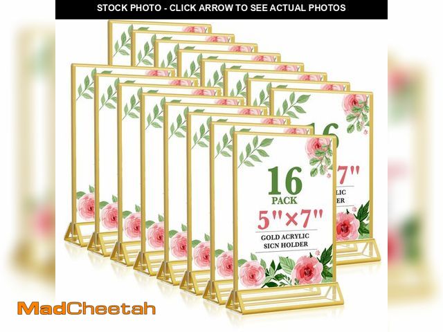 Lot 74-13960872 - Gold Acrylic Sign Holder 5x7, 16 Pack Wedding Gold Frame Table Number Holders Vertical, Clear Pictur...