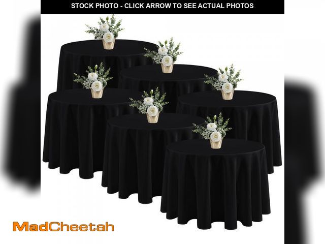 Lot 74-12435971 - Fitable 6 Pack Black Tablecloths for Round Tables - 108 Inches in Diameter - Stain Resistant and Was...