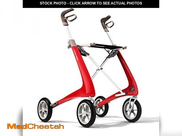 Lot 74-12210555 - byACRE Carbon Ultralight Rollator Walker with Organizer Bag, Red, Regular Track - UNUSED