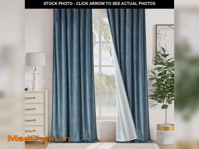 Lot 74-12117173 - Lazzzy Blackout Velvet Blue Curtains 96 Inches Long Thermal Insulated Room Darkening Lined Curtain D...