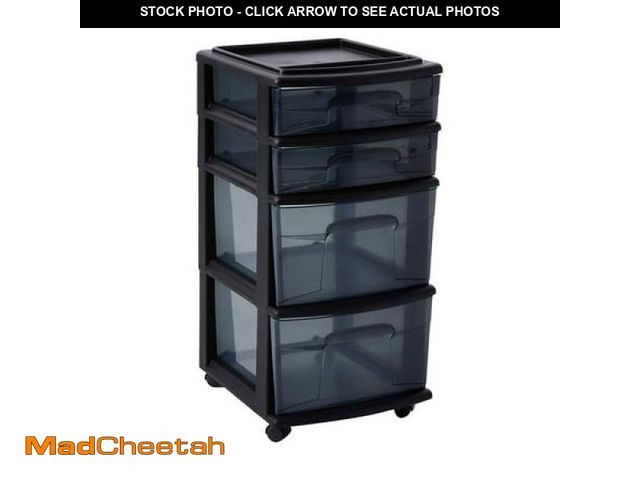 Lot 74-12416705 - Homz Tall Solid Plastic 4 Drawer Medium Storage Cart with Caster Wheels  Black - UNUSED