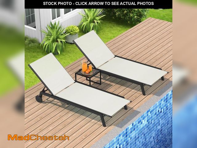 Lot 74-12106053 - YITAHOME Outdoor Chaise Lounge Chairs Set of 3, Pool Loungers with Side Table, 5-Position Adjustable...