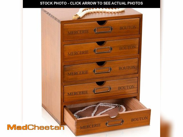 Lot 74-12718835 - Wesiti 5 Drawer Apothecary Cabinet - Vintage Wooden Desk Organizer - Library Card Catalog Wood Stora...