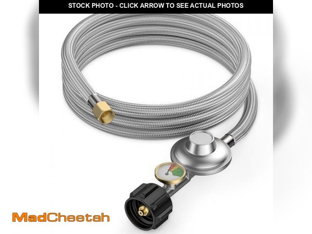 Lot 74-12126862 - onlyfire 5 Feet Propane Regulator Hose with Propane Tank Gauge, Stainless Steel Braided, QCC1 Propan...
