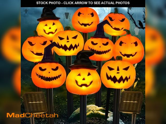 Lot 74-12607043 - Retisee 10 Pcs Halloween Pumpkin Solar Lights Stakes Pumpkin Pathway Lights Outdoor Halloween Decora...