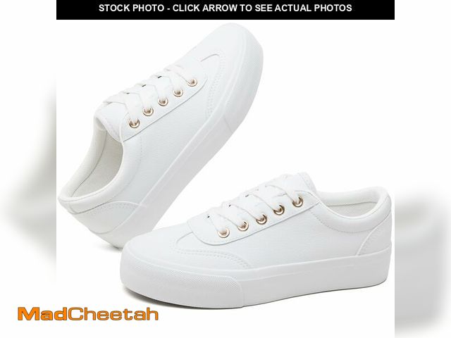 Lot 74-12460386 - TUOPIN Women's Tennis Shoes White PU Leather Platform Sneakers Comfortable Lace-Up Walking Shoes Fas...