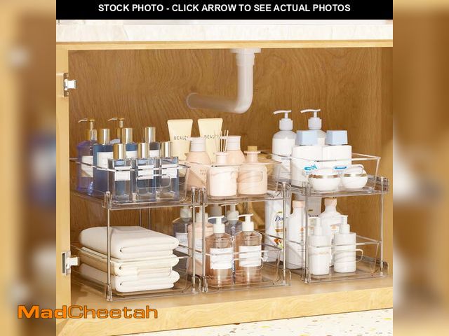 Lot 74-12834204 - Vtopmart 3 Pack Bathroom Plastic Storage Organizer, 2 Tier Clear Under Sink Organizers Vanity Counte...