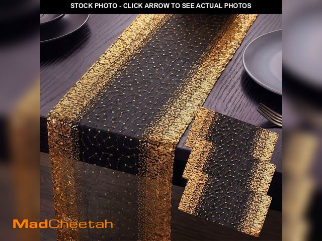 Lot 74-14300825 - Peryiter Roaring 1920's Table Runners 12 x 72 Inch Great 20's Black and Gold Table Runner Sequin Reu...