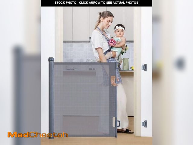 Lot 74-12493233 - Retractable Mesh Baby Gate, Safety Gates for Stairs Doorway, 33''Tall Extends to 55''Wide, Gray - UN...