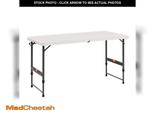 Lot 74-14342734 - HDX 4 ft. Almond Resin Top Single Hand Adjustable Height Indoor/Outdoor Rectangular Folding Utility ...