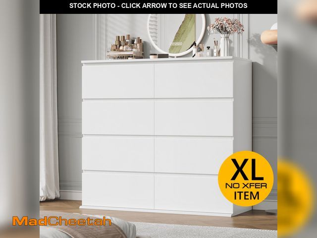Lot 74-14308815 - Homfa 8 Drawer Double Dresser, White Horizontal Dresser Chest with Easy Pull Bevel Handle for Bedroo...