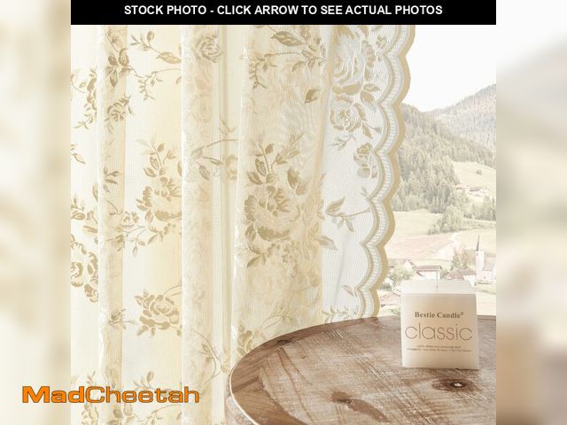 Lot 74-14272109 - SEEKRIGHT Beige Lace Sheer Curtains 63 Inch Length Country Floral Curtains for Living Room Bedroom V...