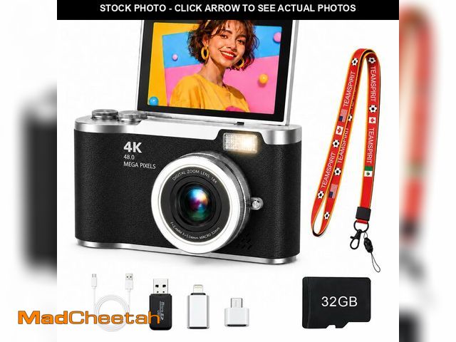 Lot 74-14472362 - 4K Digital Camera with Flip Screen, 4800W Point and Shoot Digital Cameras for Photography, 180ÃÂ° R...