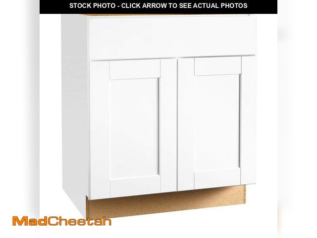 Lot 74-13286493 - Hampton Bay Shaker 30 in. W x 24 in. D x 34.5 in. H Assembled Sink Base Cabinet in Satin White - UNU...