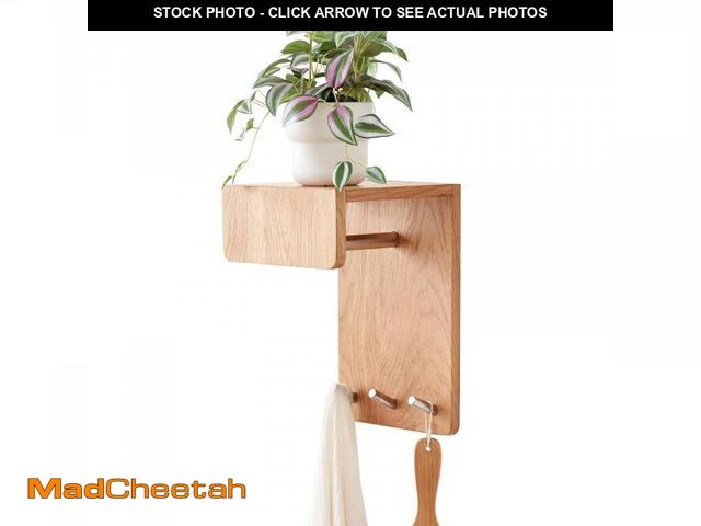 Lot 74-12443501 - TRWISWDC Coat Rack Wall Mounted Oak Wood Entryway Rack with 3 Hooks and Floating Shelf for Bedroom, ...