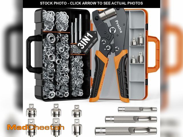 Lot 74-13629073 - Preciva 3-Size Grommet Tool Kit - 1/2" 1/4" 3/8" Hole Punch &amp; Eyelet Setting Tool with 300Pcs Gr...