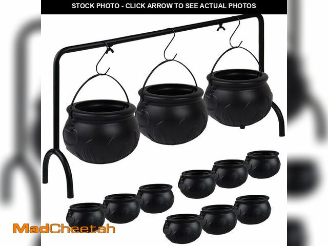 Lot 74-12708105 - 12 PCS Cauldron Halloween Decor, Large and Mini Black Plastic Hanging Cauldrons Serving Set, Spooky ...