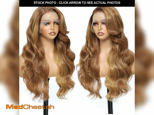 Lot 74-13714551 - FABÃâ°LLE Honey Blonde Highlight Wig 13x4x1 Transparent Lace Front Wigs for women Body Wave Synthe...