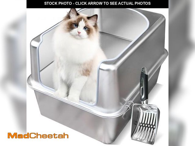 Lot 74-12397706 - Aothey Stainless Steel Litter Box with Metal Lid and Scoop - Enclosed Metal Litter Box for Large Cat...