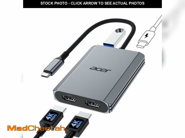 Lot 74-12697820 - Acer USB C to Dual HDMI Adapter 4K@60Hz, 4-in-1 HDMI Splitter for Dual Monitors with 100W PD, USB 3....