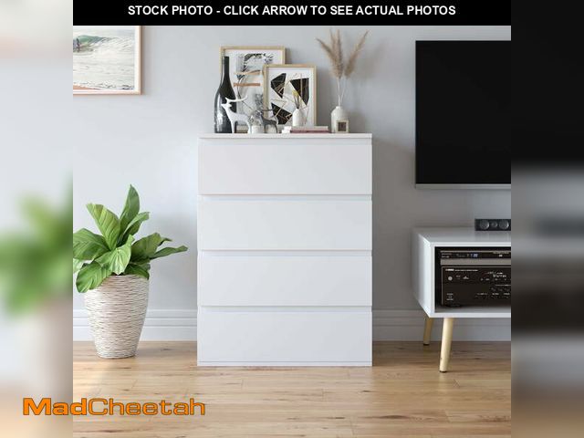 Lot 74-13042834 - Homfa 4 Drawer White Dresser, Modern Storage Cabinet for Bedroom, Chest of Drawers Wood Organizer fo...